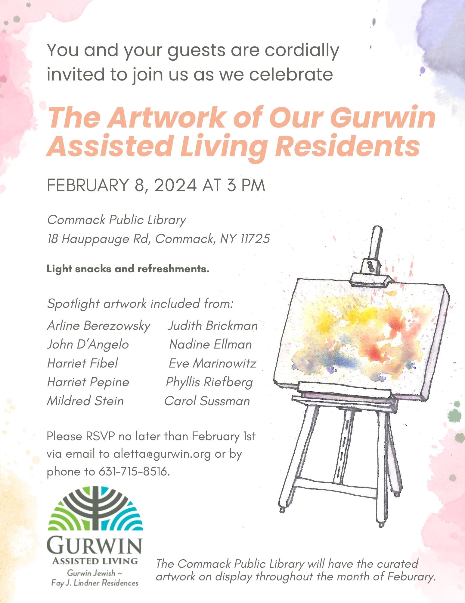 Invitation to Gurwin Art show at Commack Public Library